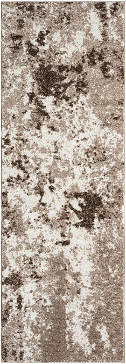 Beige Abstract Thick Runner Rug