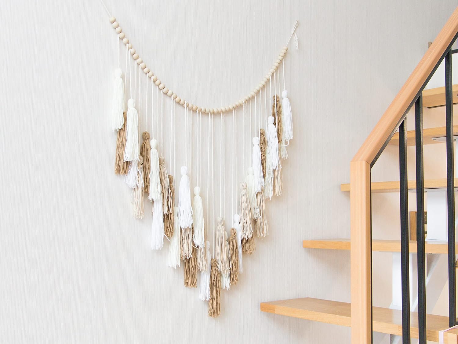 Cream Beaded Macrame Wall Hanging
