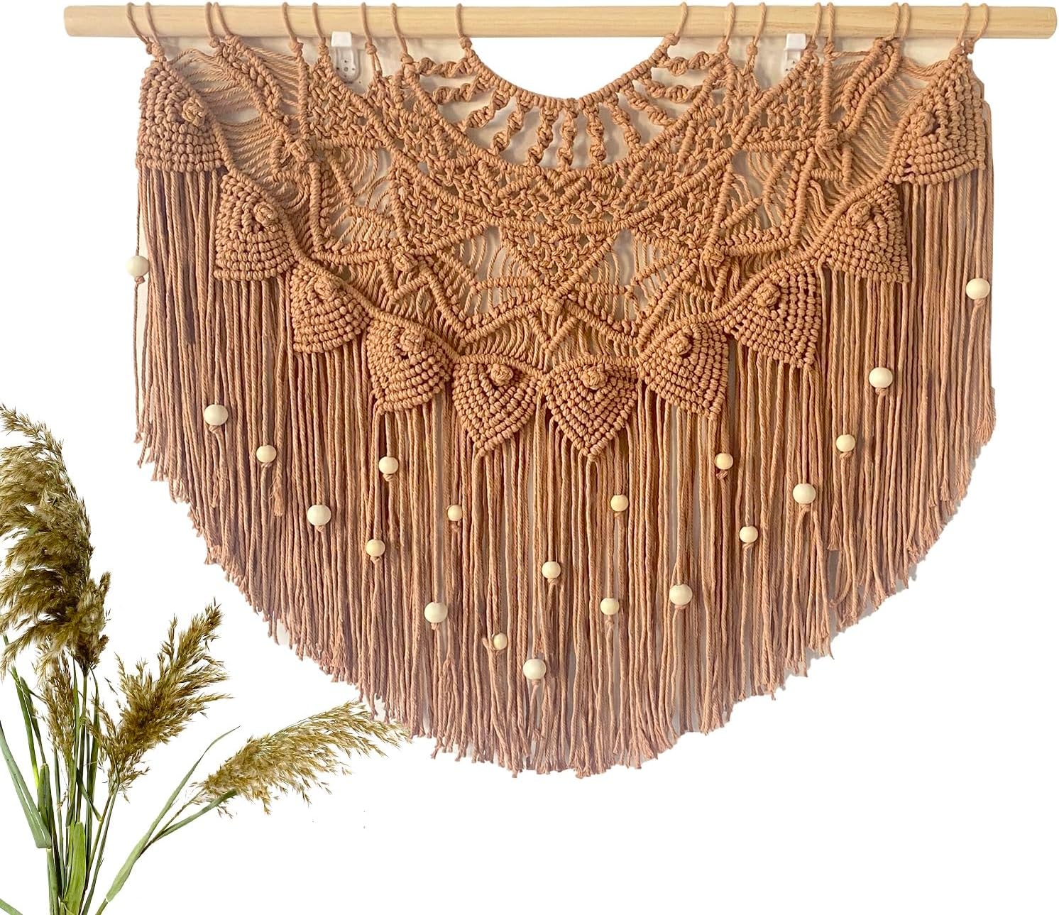 Khaki Beaded Macrame Wall Hanging