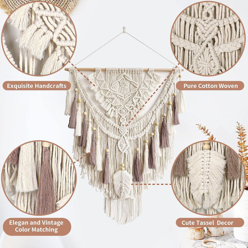 Beige Rose Handmade Macrame Tapestry