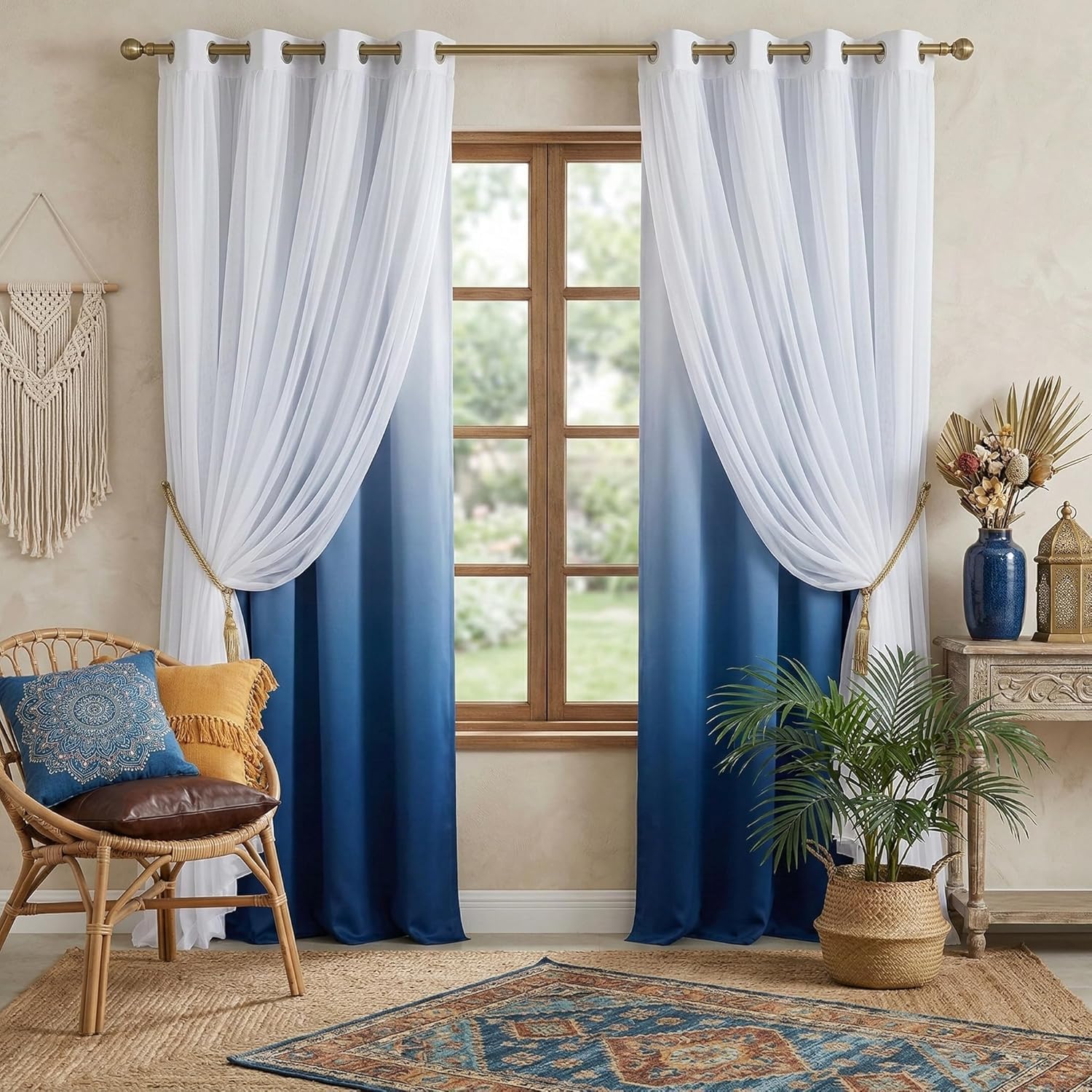 Navy Ombre Double Layer Blackout Curtains