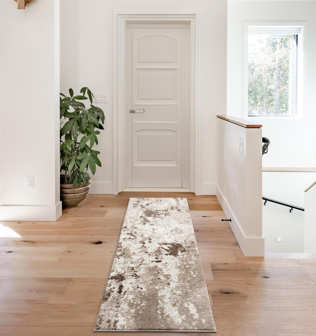 Beige Abstract Thick Runner Rug