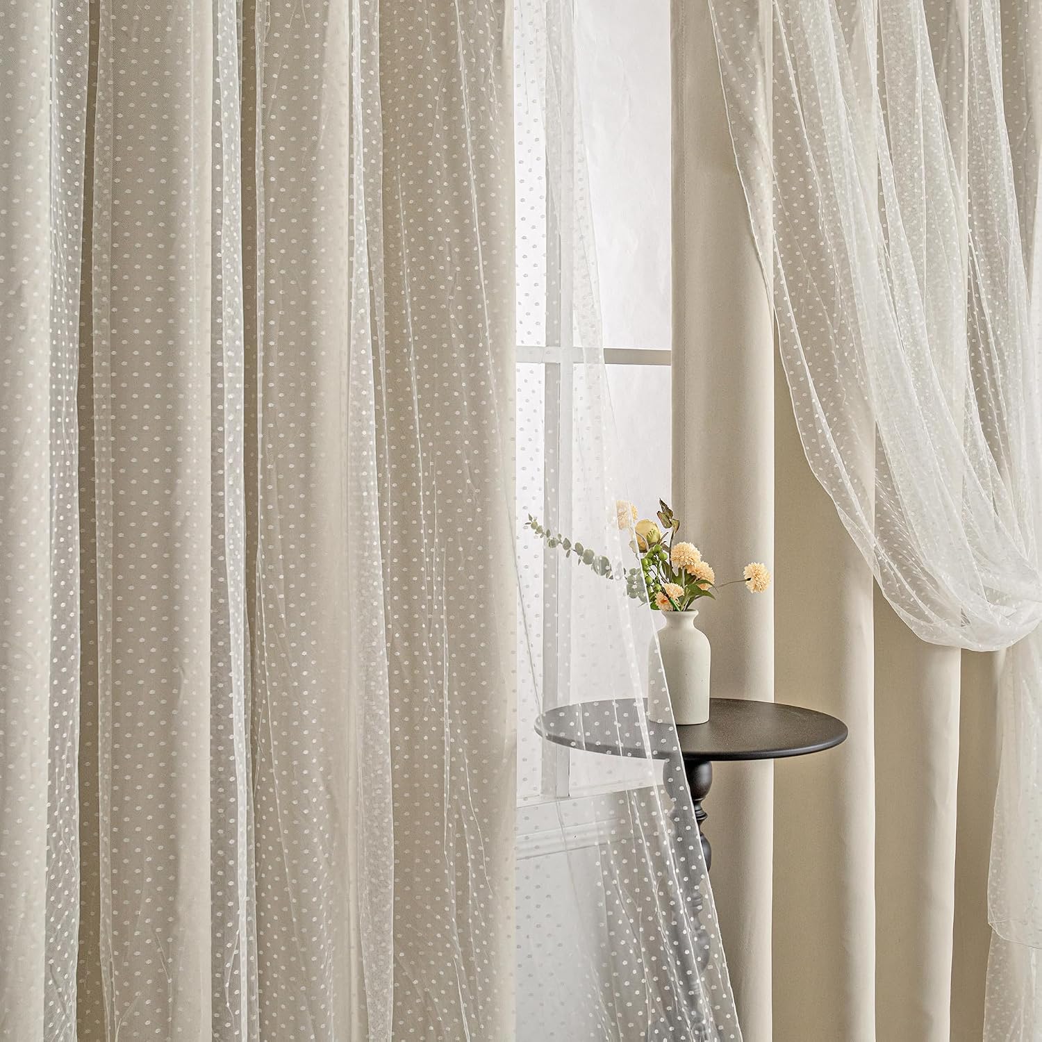 Cream Double Layer Blackout Curtains