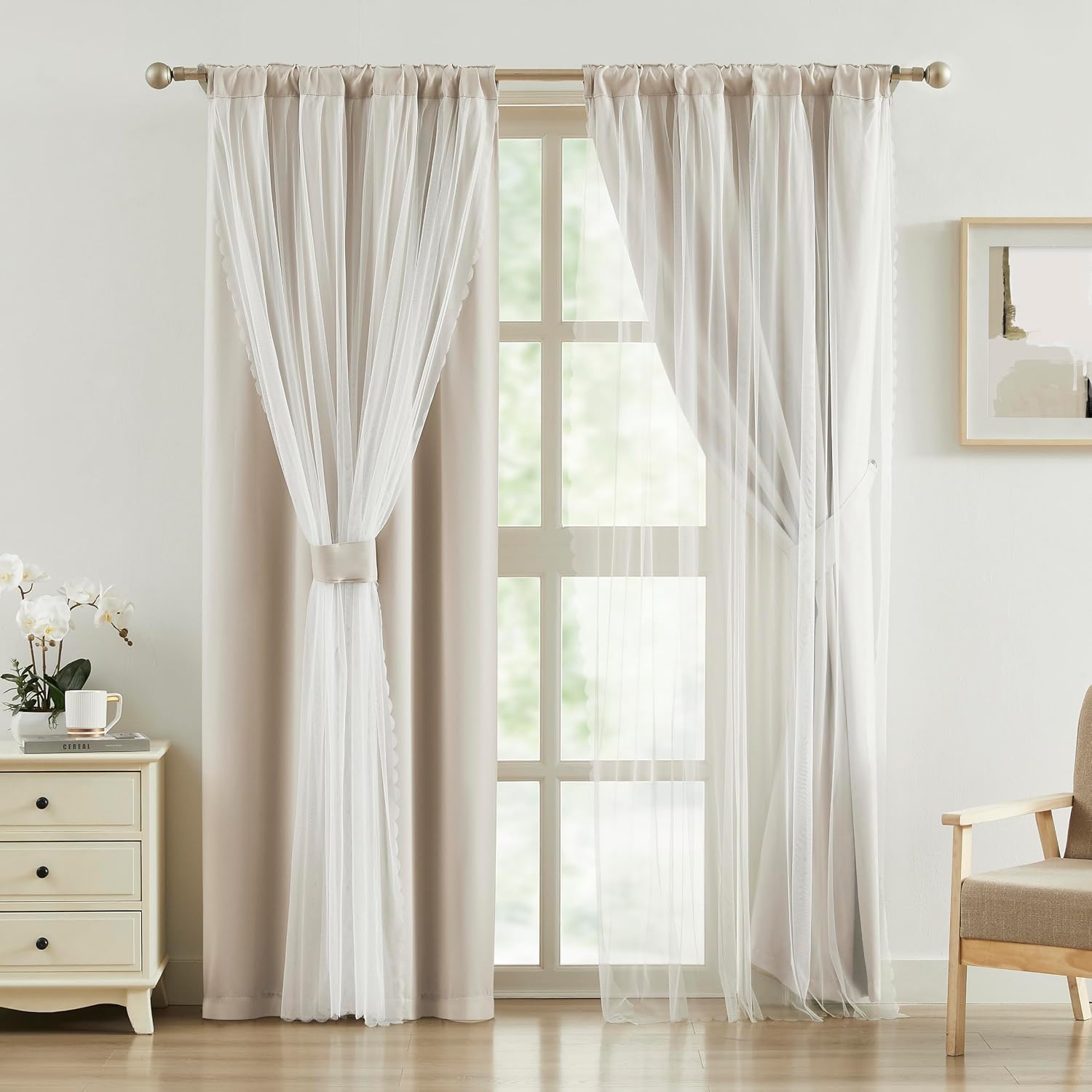 Beige Double Layer Blackout Curtains