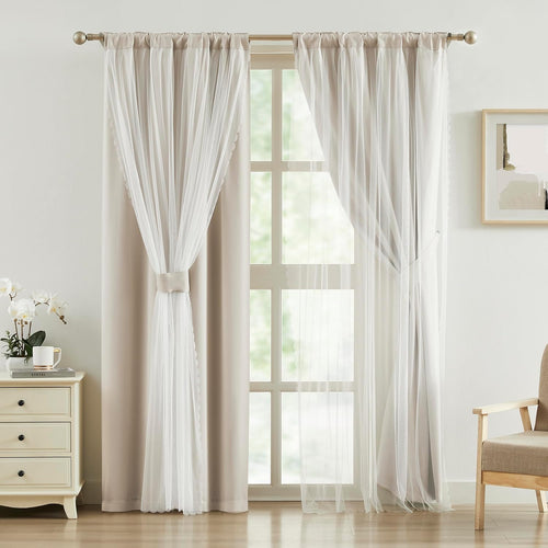 Beige Double Layer Blackout Curtains