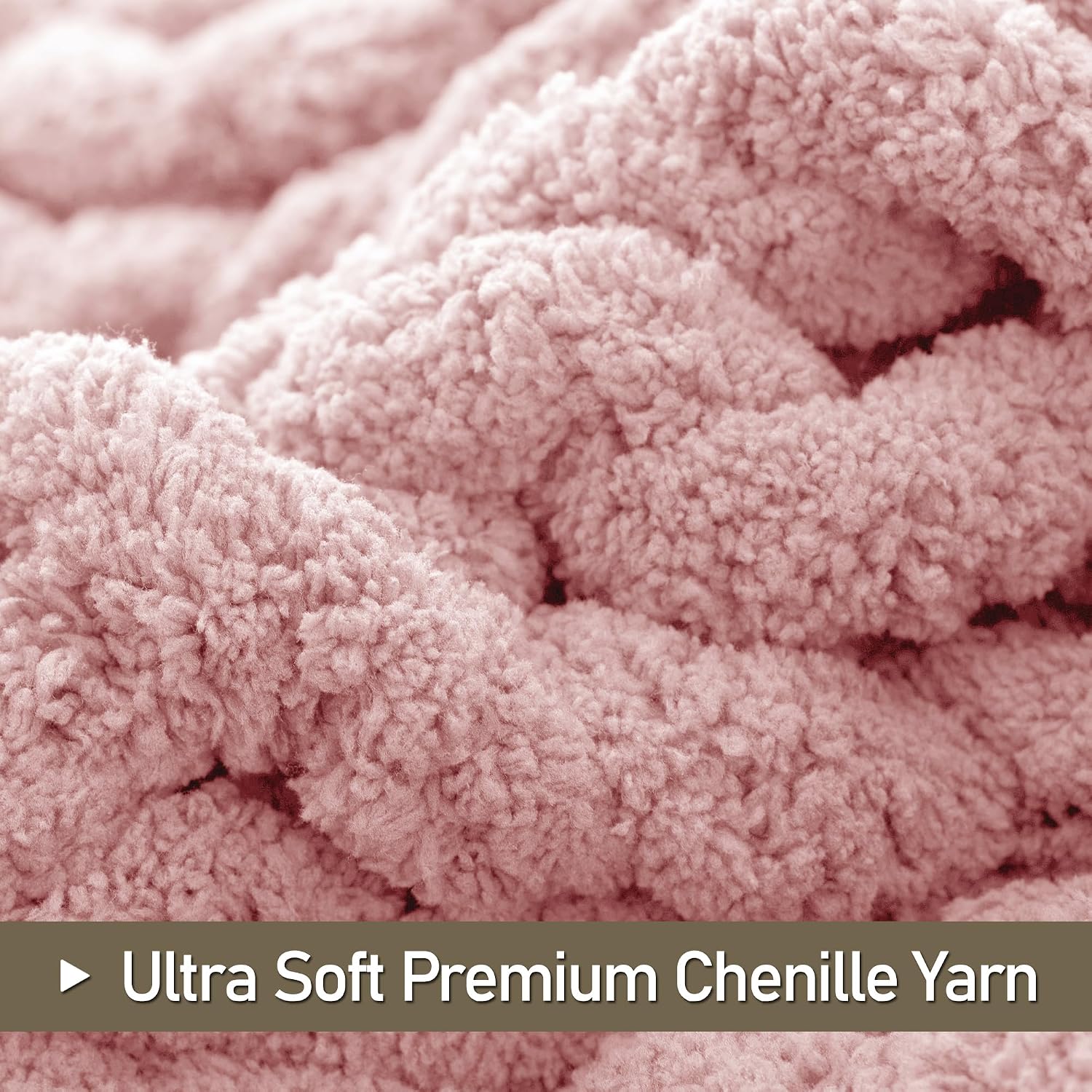 Dusty Pink Handmade Cable Knit Chenille Throw