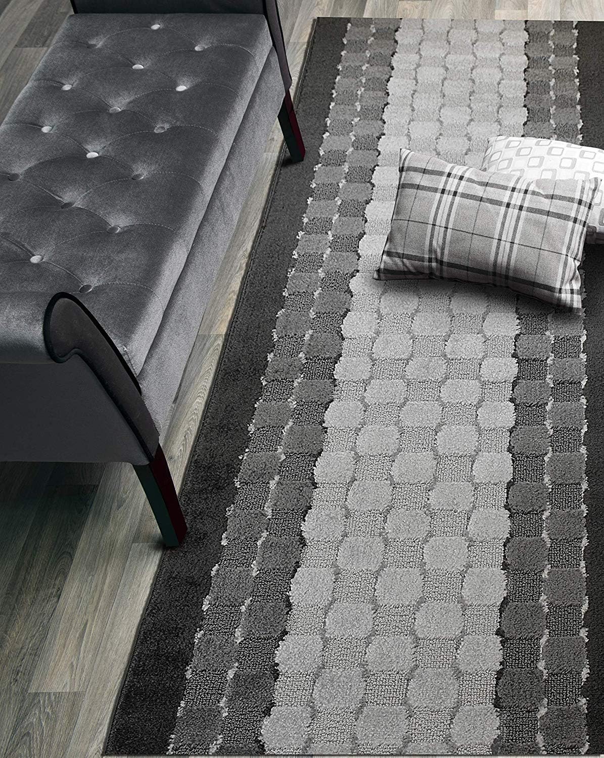 Checkered Gray Runner Rug