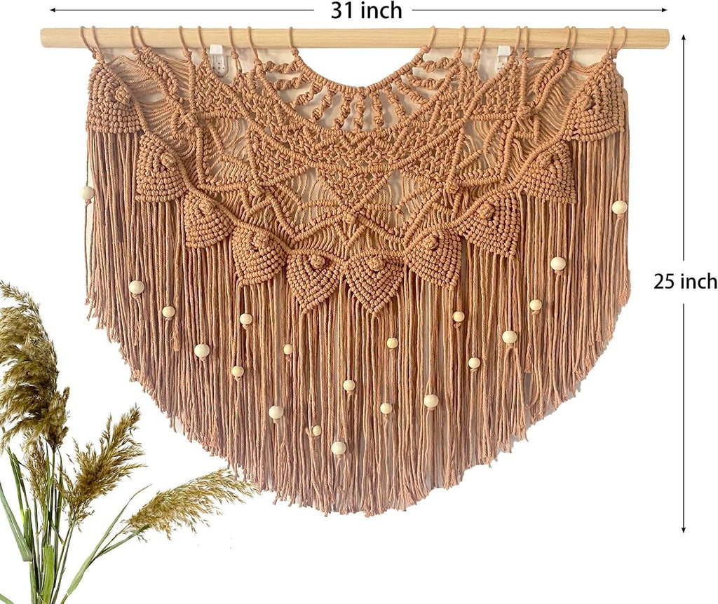 Khaki Beaded Macrame Wall Hanging