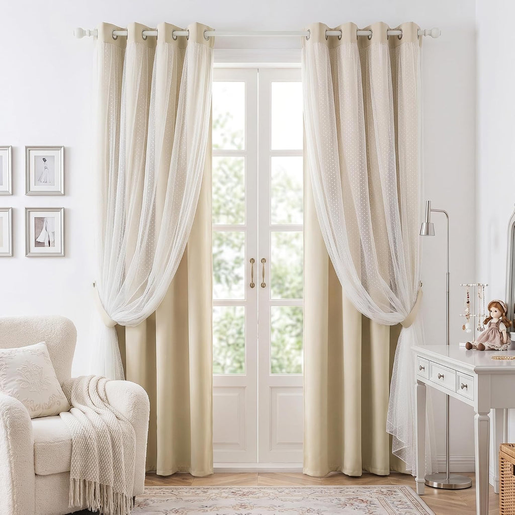 Cream Polka Dot Double Layer Blackout Curtains