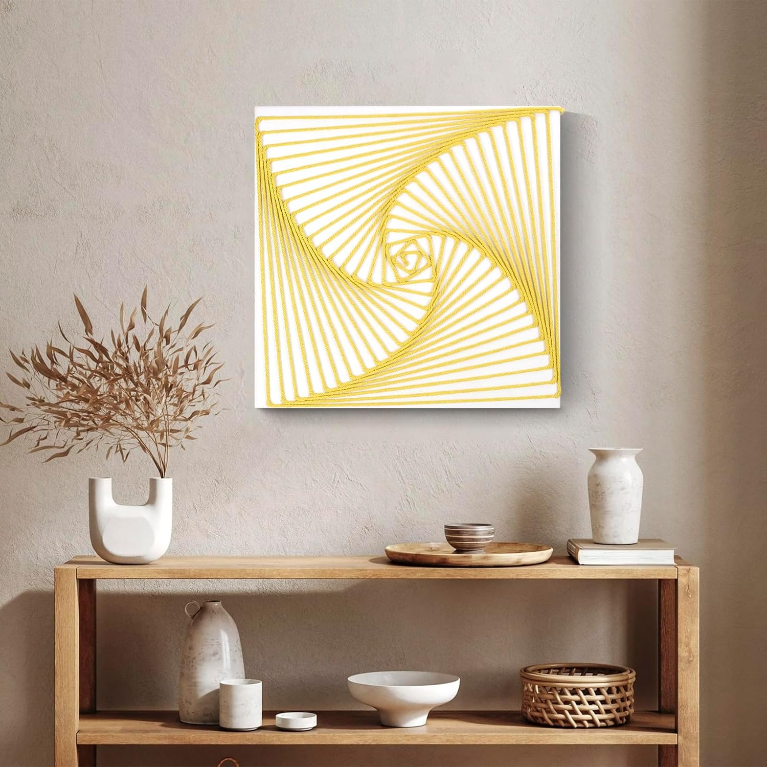 Yellow Framed Geometric Macrame Art
