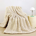 Ivory Hand Knit Chenille Chunky Throw