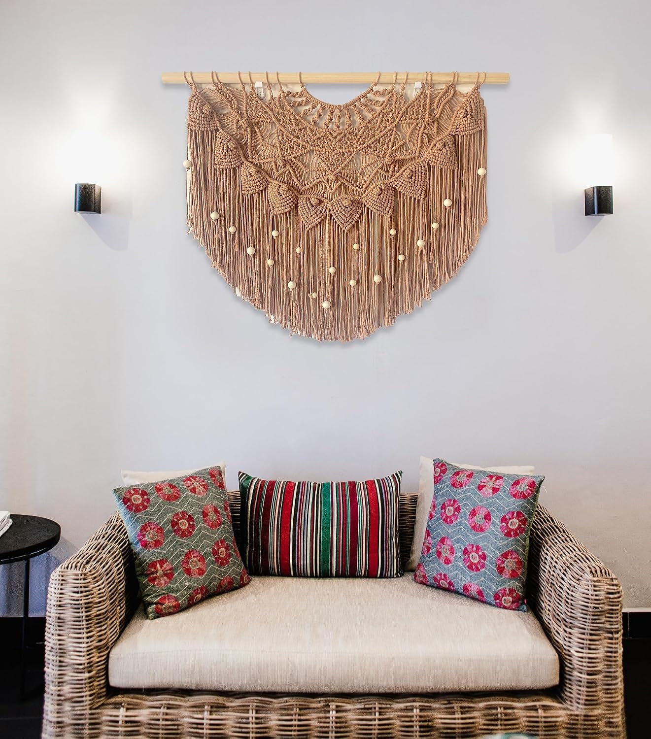 Khaki Beaded Macrame Wall Hanging
