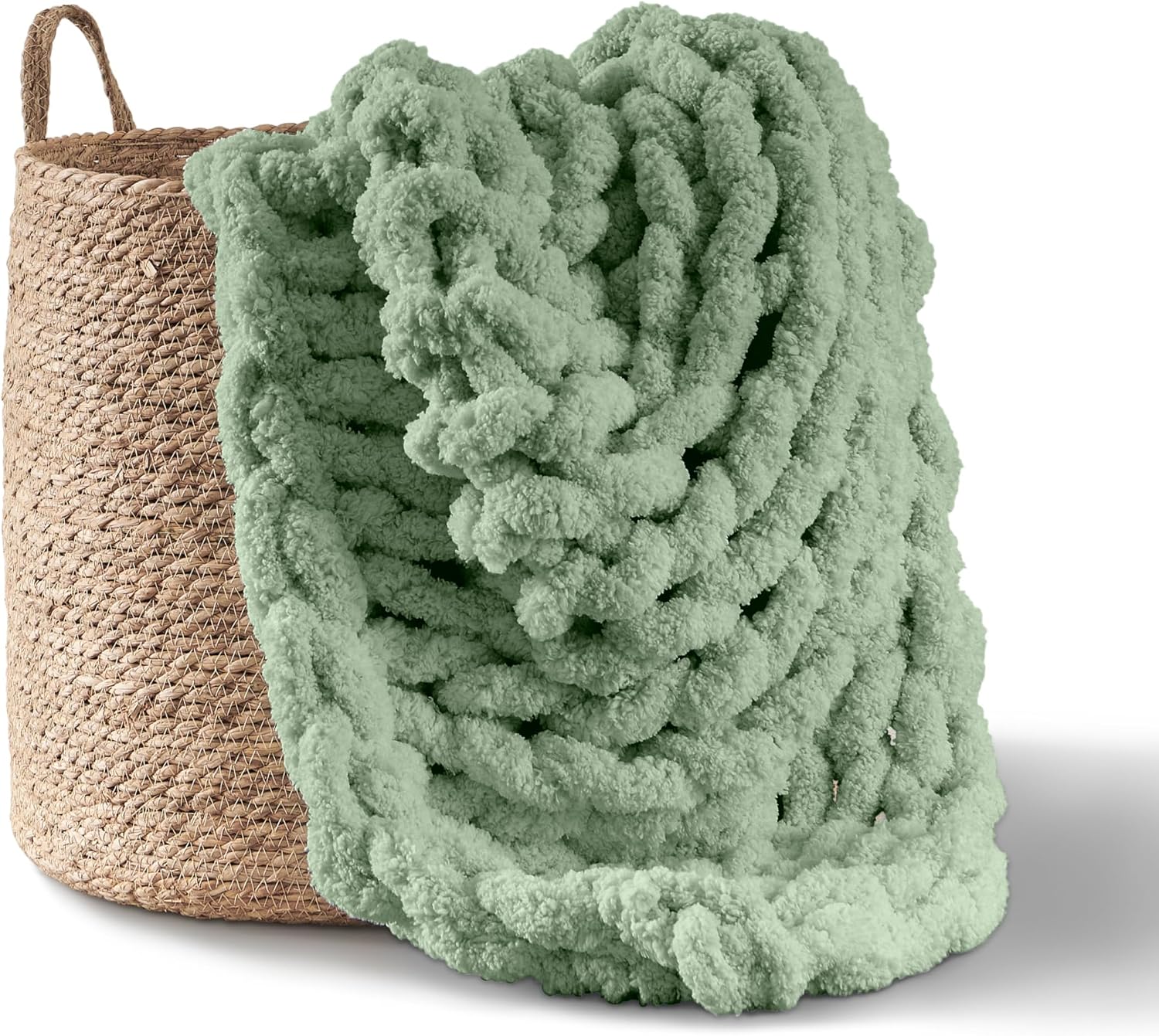 Light Gray Jumbo Hand Knit Chenille Throw