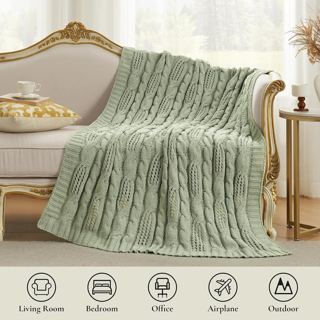 Sage Green Dual-Sided Chenille Knit Throw