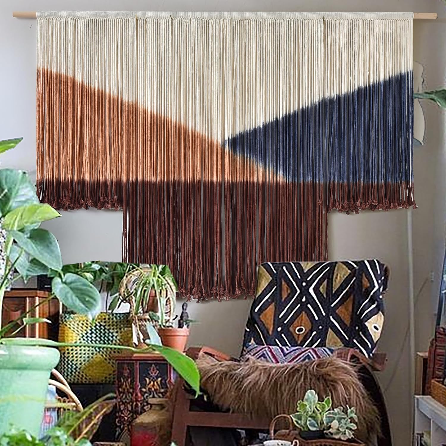 Dip Dyed Geometric Macrame Tapestry