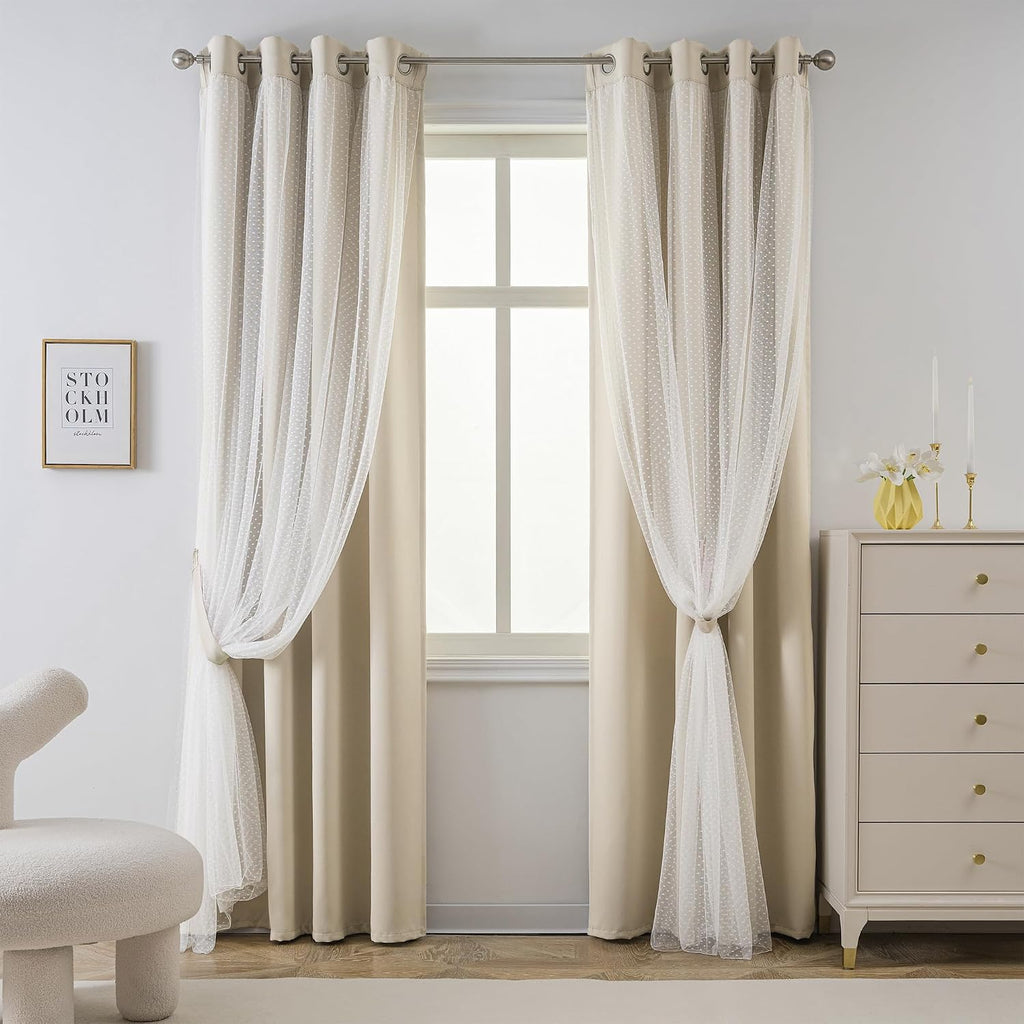Cream Polka Dot Double Layer Blackout Curtains