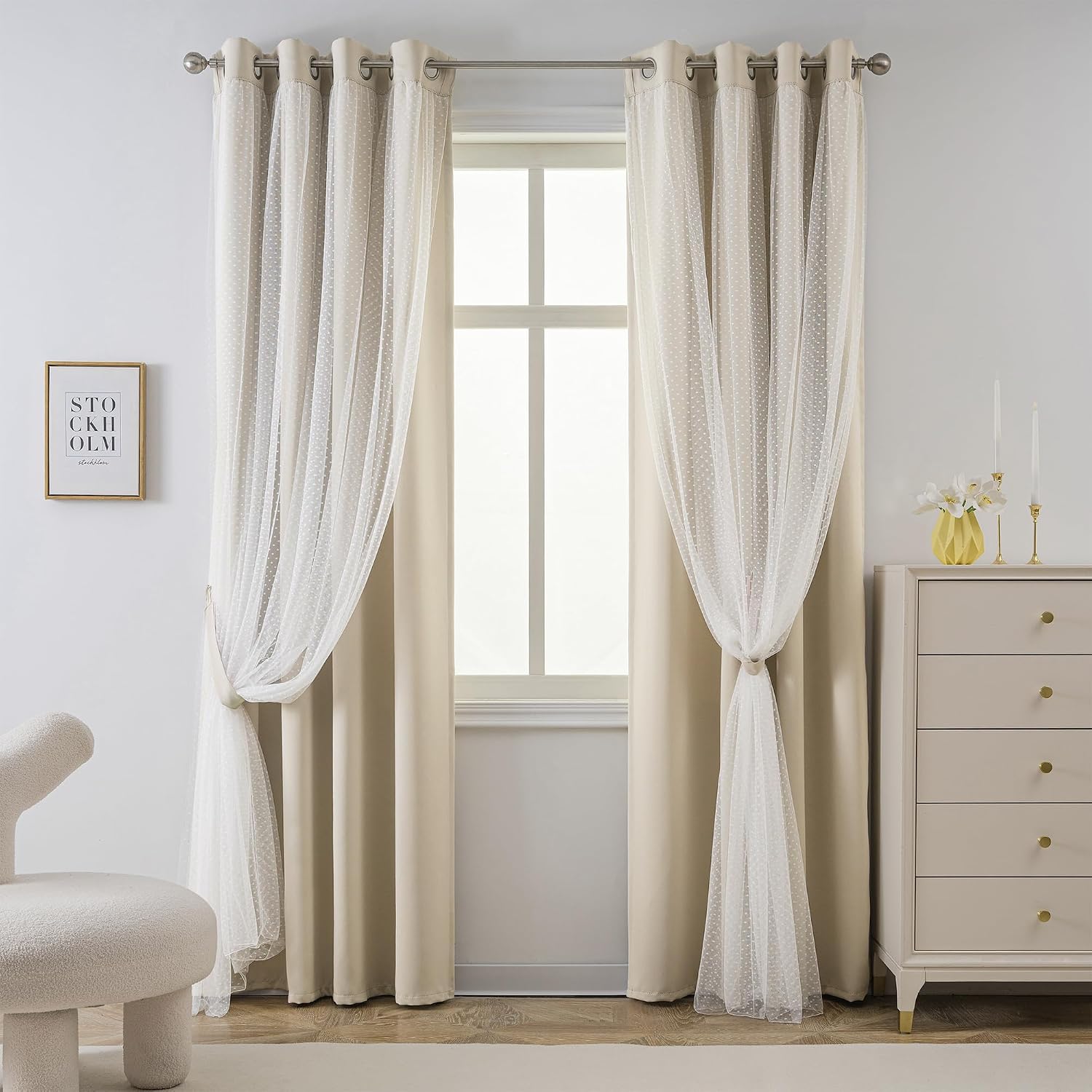 Cream Polka Dot Double Layer Blackout Curtains