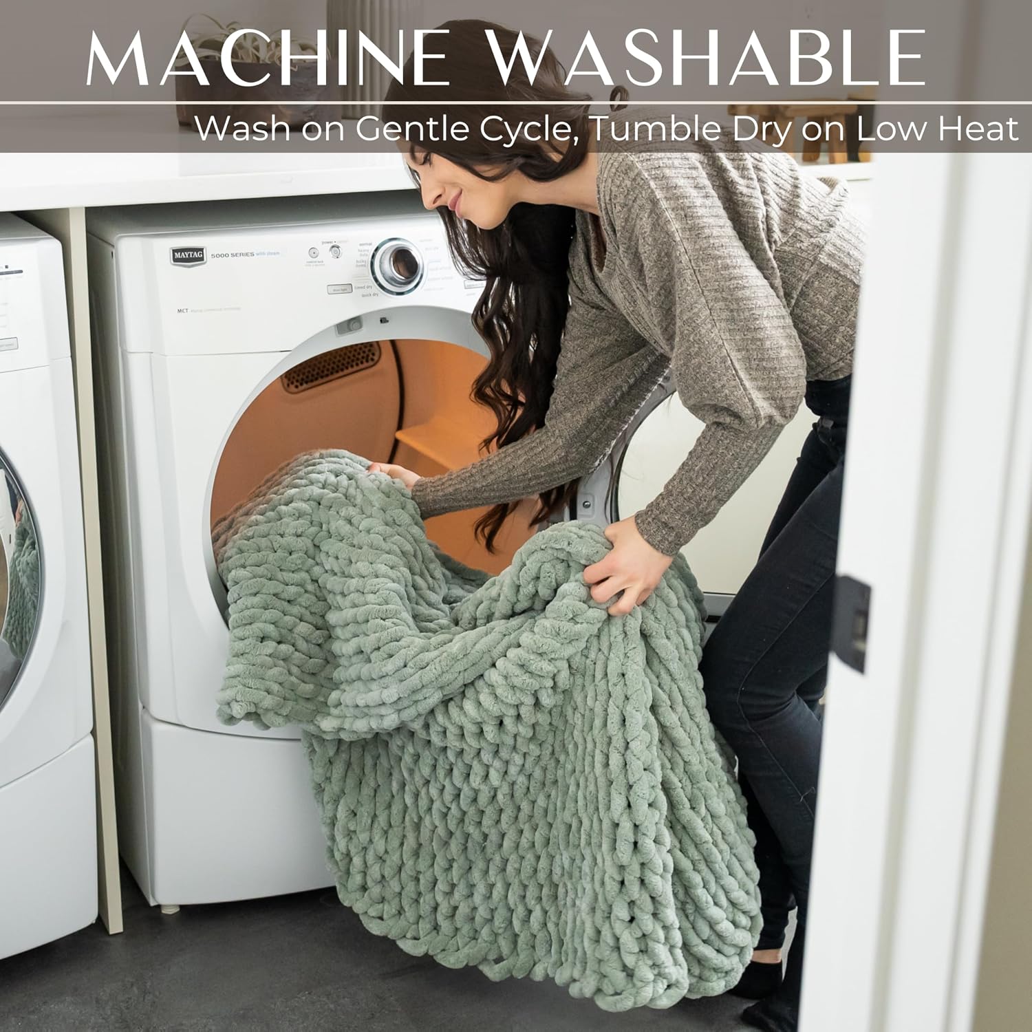Sage Green OEKO-TEX Chenille Knit Throw