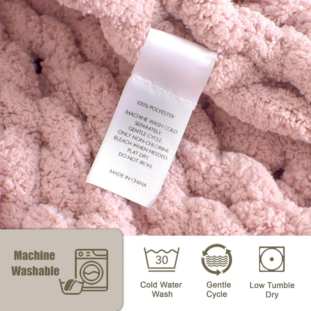 Dusty Pink Handmade Cable Knit Chenille Throw