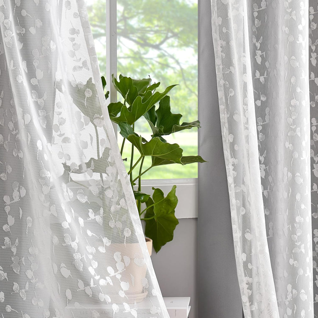 Grey Leaf Lace Double Layer Blackout Curtains