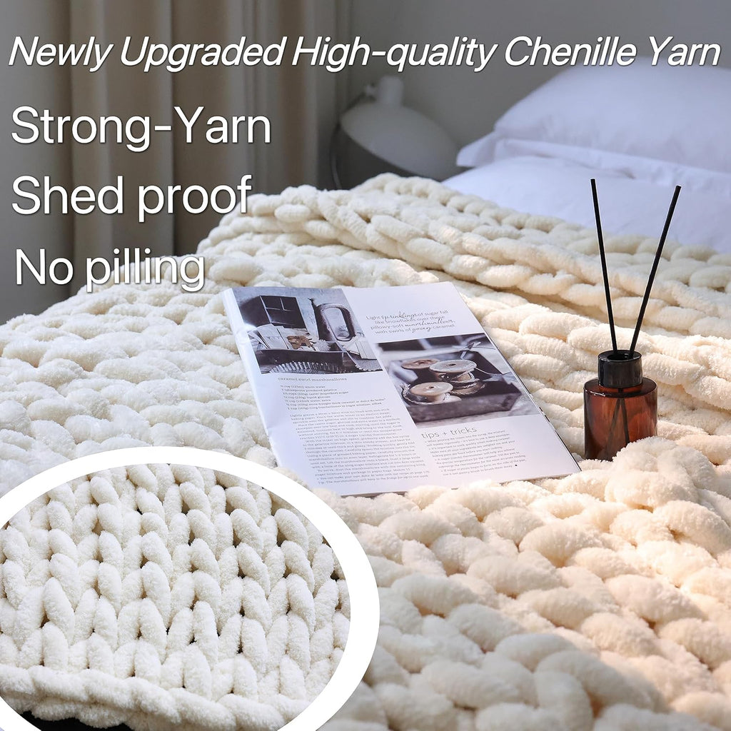 Cream Handmade Chenille Chunky Knit Throw