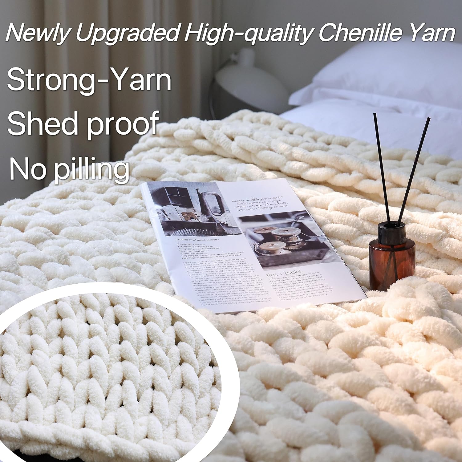 Cream Handmade Chenille Chunky Knit Throw