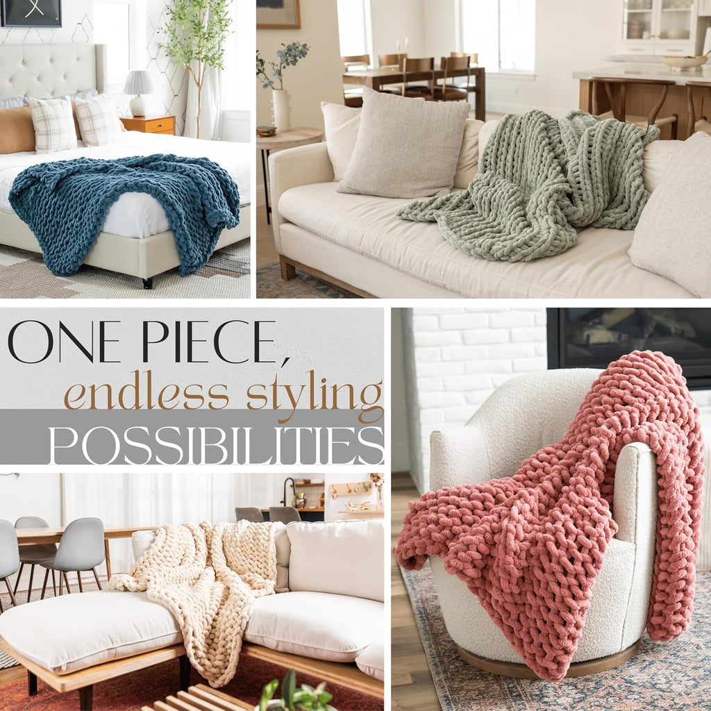 Sage Green OEKO-TEX Chenille Knit Throw