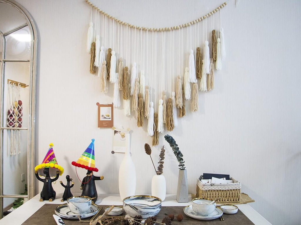 Cream Beaded Macrame Wall Hanging