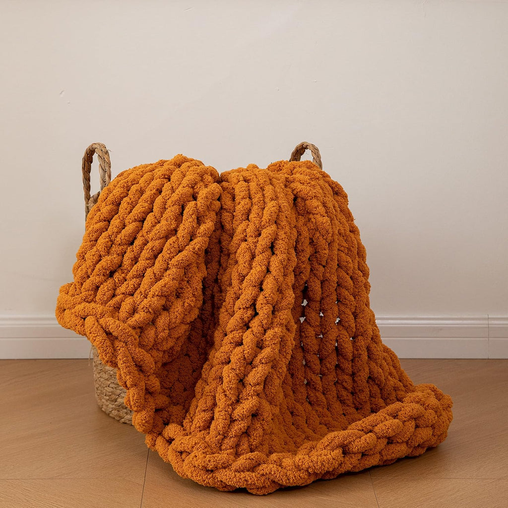 Burnt Orange Chunky Chenille Knit Throw