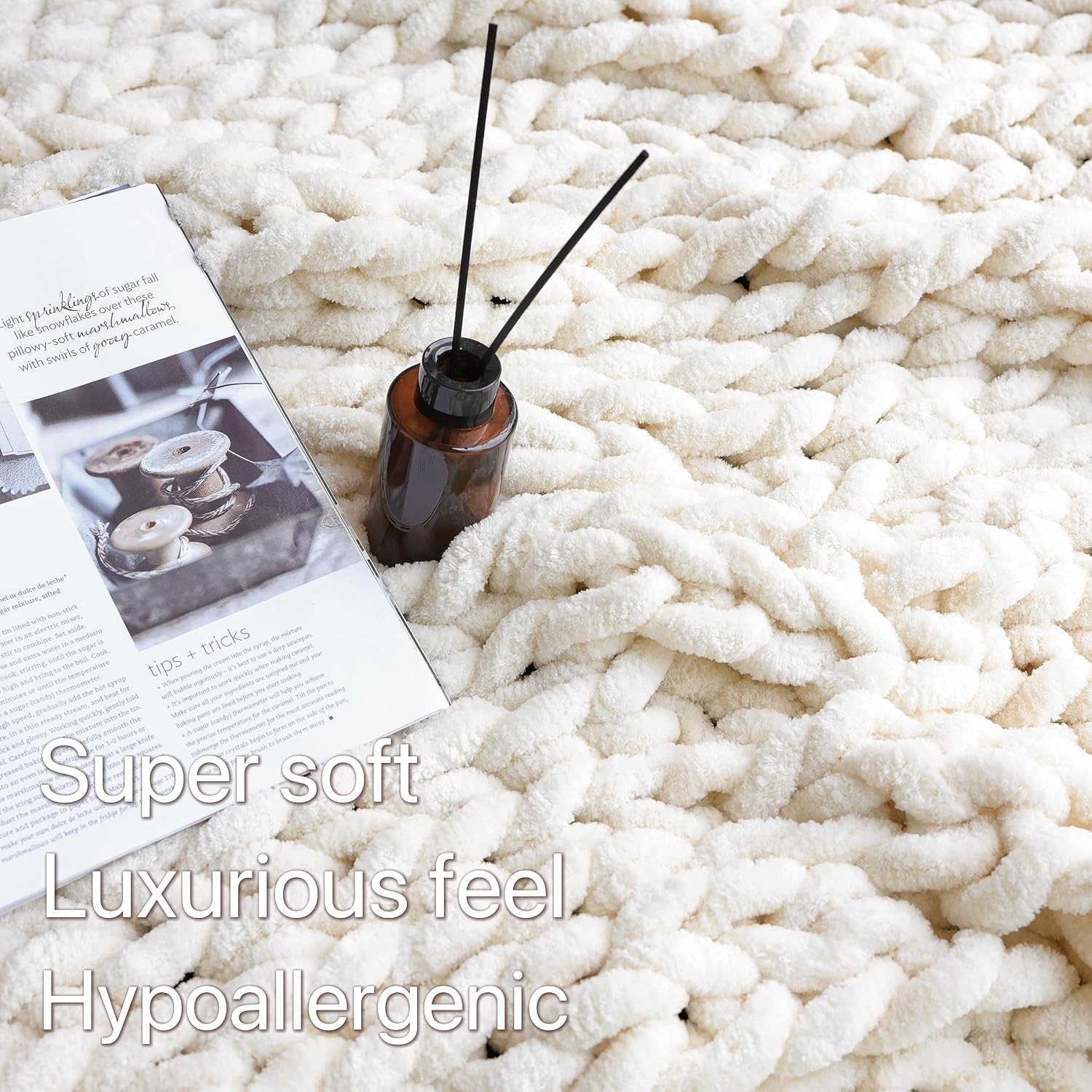 Cream Handmade Chenille Chunky Knit Throw