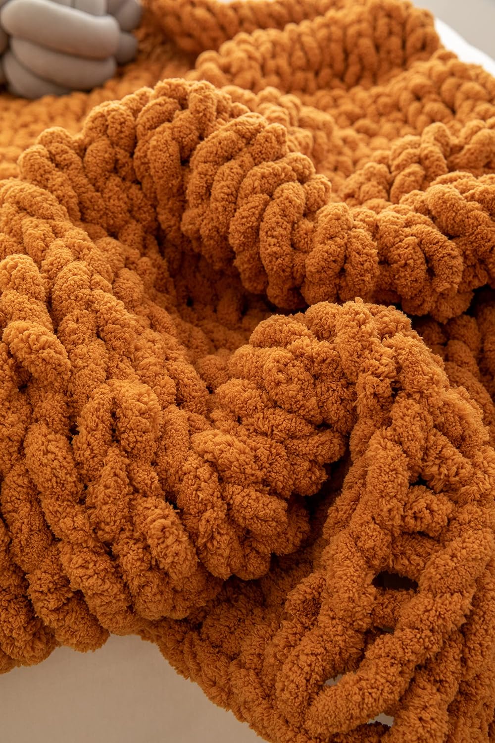 Burnt Orange Chunky Chenille Knit Throw