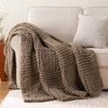 Beige Chunky Knit Couch Throw Blanket