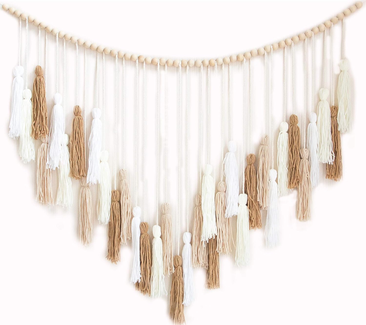 Cream Beaded Macrame Wall Hanging