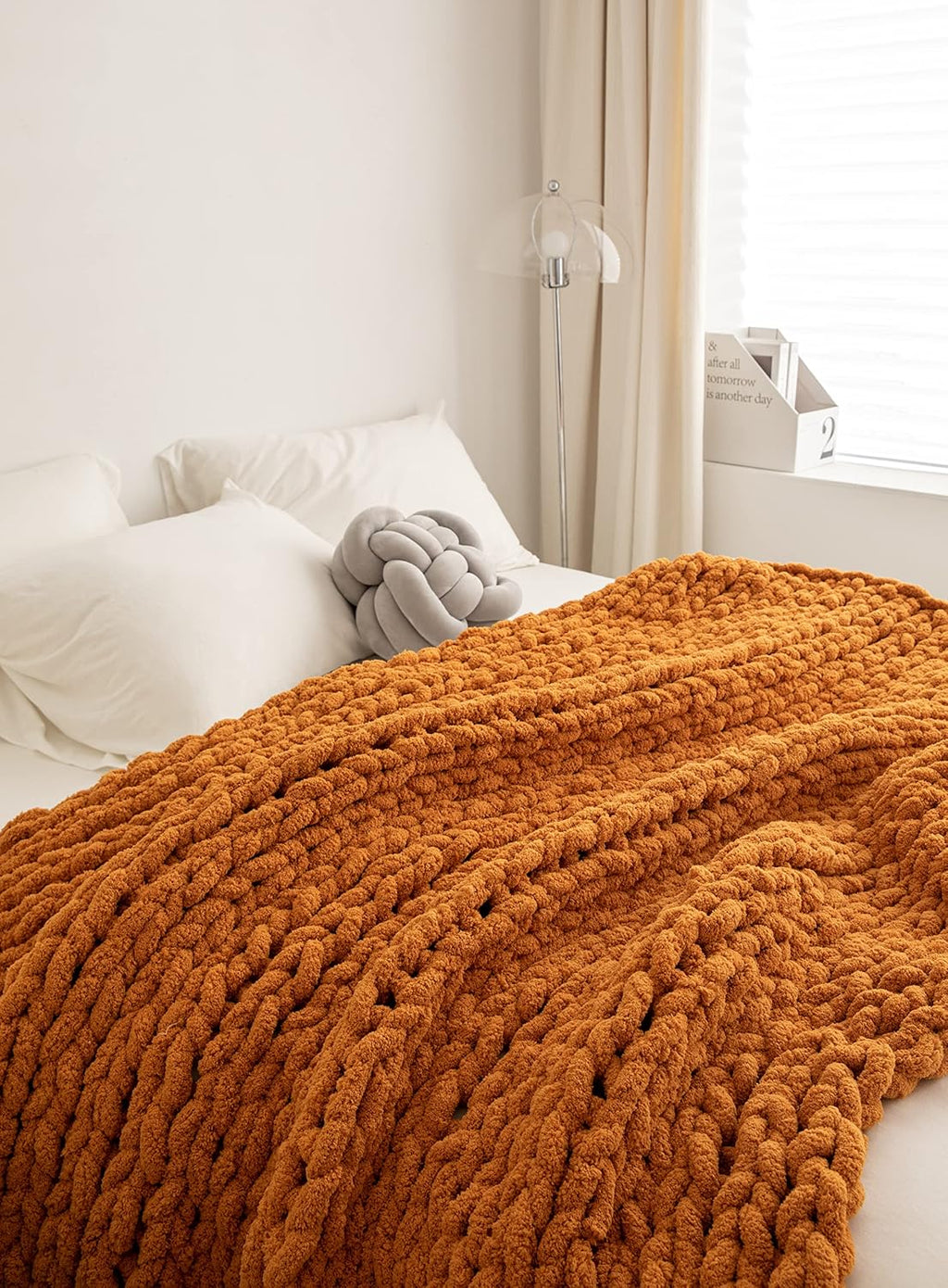 Burnt Orange Chunky Chenille Knit Throw