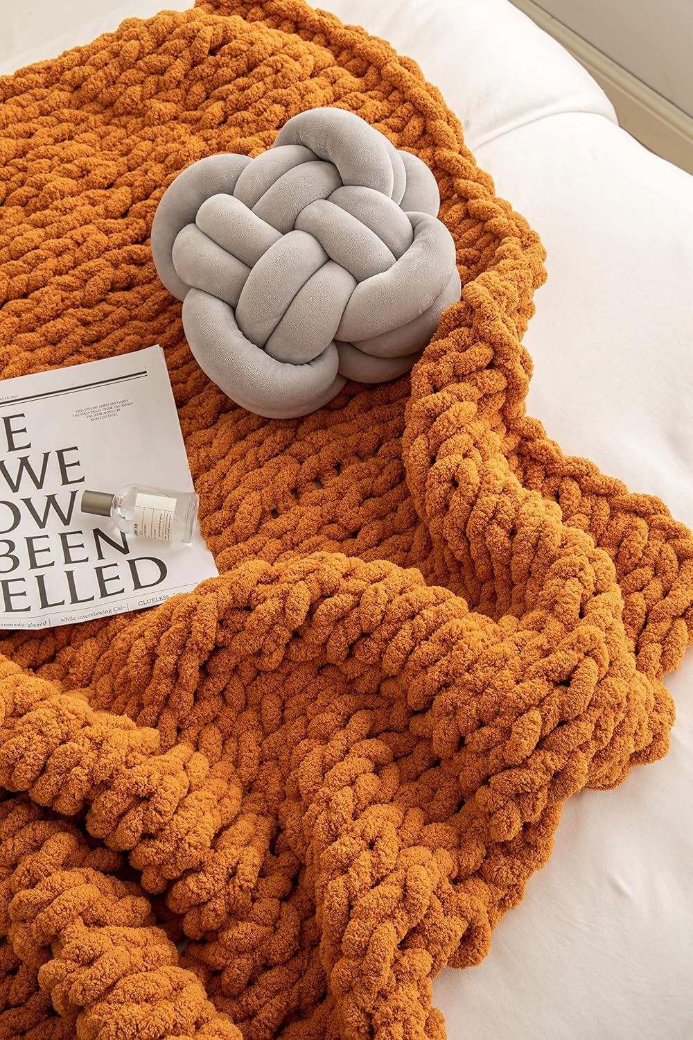 Burnt Orange Chunky Chenille Knit Throw