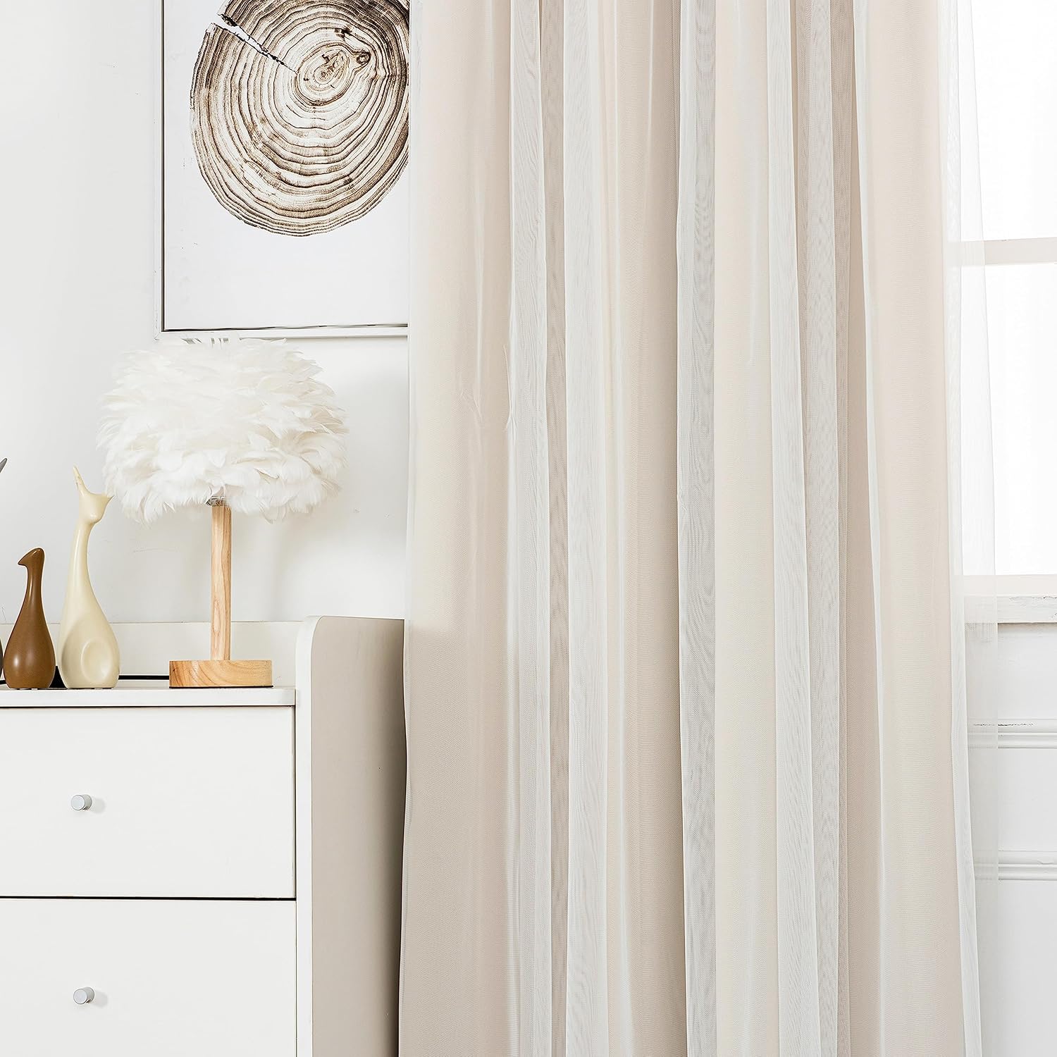 Beige Double Layer Blackout Grommet Curtains Set