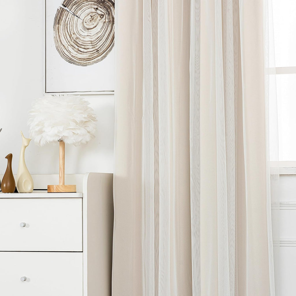 Beige Double Layer Blackout Curtains