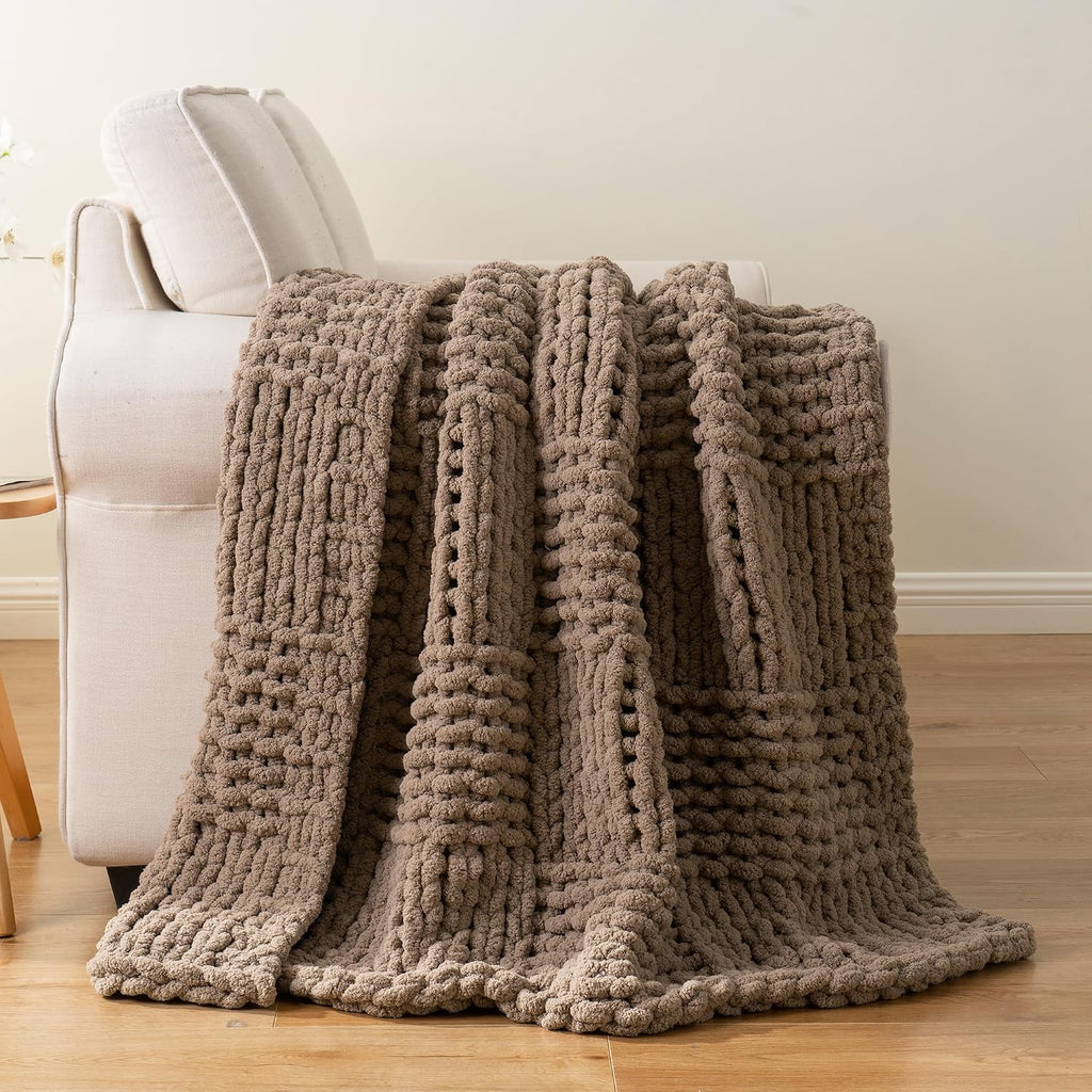 Beige Chunky Knit Couch Throw Blanket