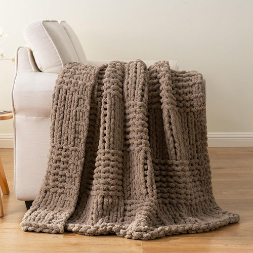 Beige Chunky Knit Couch Throw Blanket