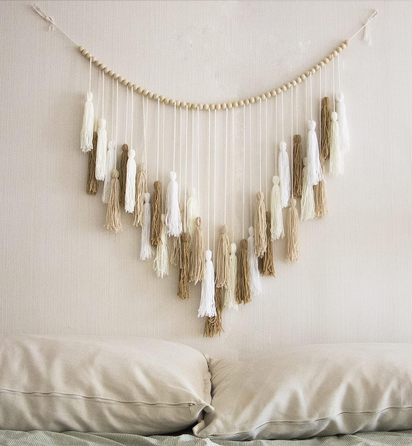 Cream Beaded Macrame Wall Hanging