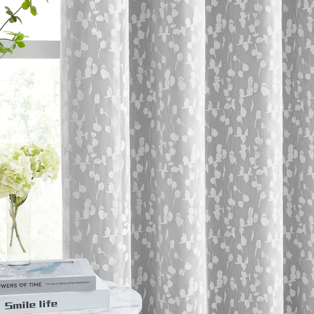 Grey Leaf Lace Double Layer Blackout Curtains